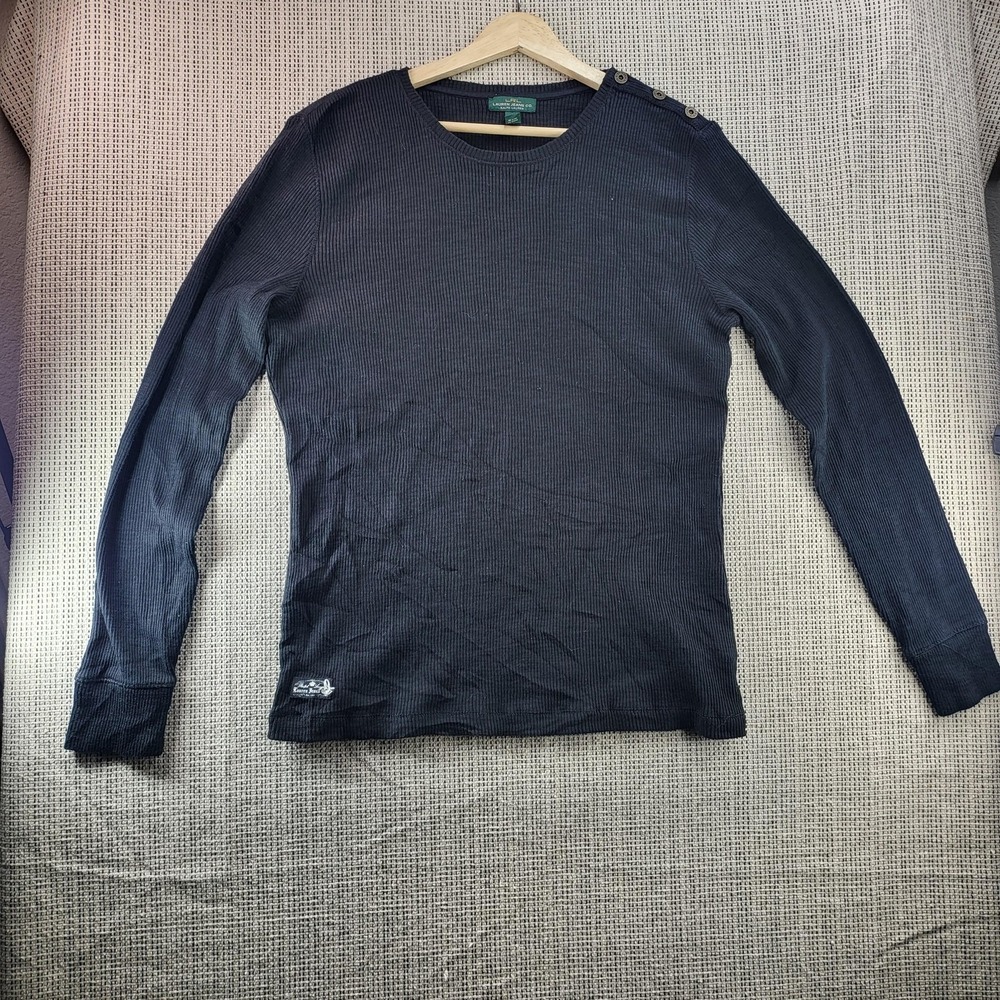 Lauren Ralph Lauren Sweater Womens Large Blue Thermal Button‎ Shoulder Knit